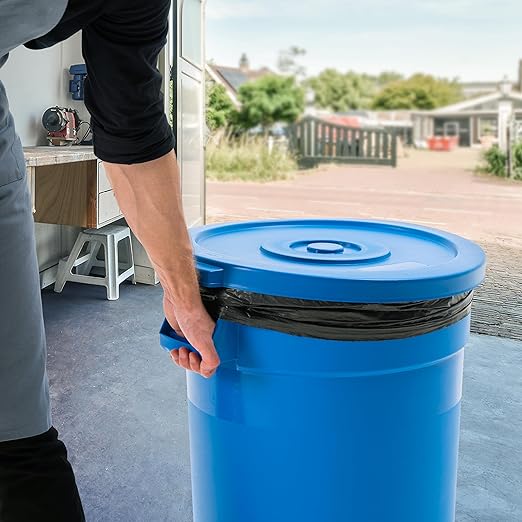 PRO&Family 20 Gallon Trash Can with Lid Round Ingredient Storage Containers Recycling Bin Kitchen Garbage Can Office Garbage Can Trash Barrel Plastic Barrel Yard Waste Bin Outdoor Trashcan (10, Blue)