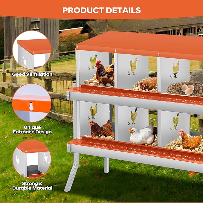 Chicken Nesting Box with Bracket Legs, 6 Compartment Nesting Boxes for Chickens, Chicken Laying Boxes to Protect Eggs, Easy to Clean & Install