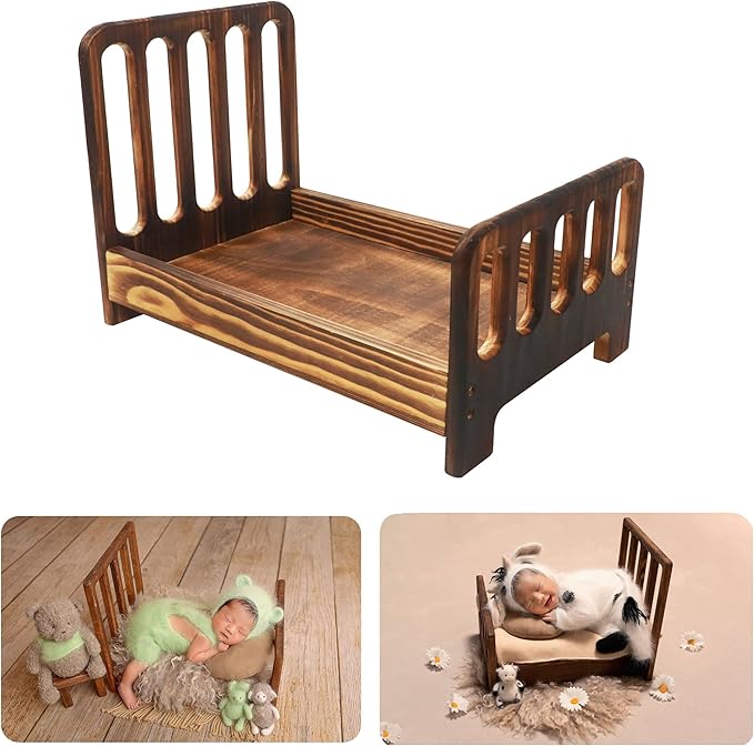 Brown Newborn Photography Props Wooden Bed Vintage Baby Photo Prop Baby Photoshoot Props Doll Bed Accessories Pretend Play Photoshoot Props