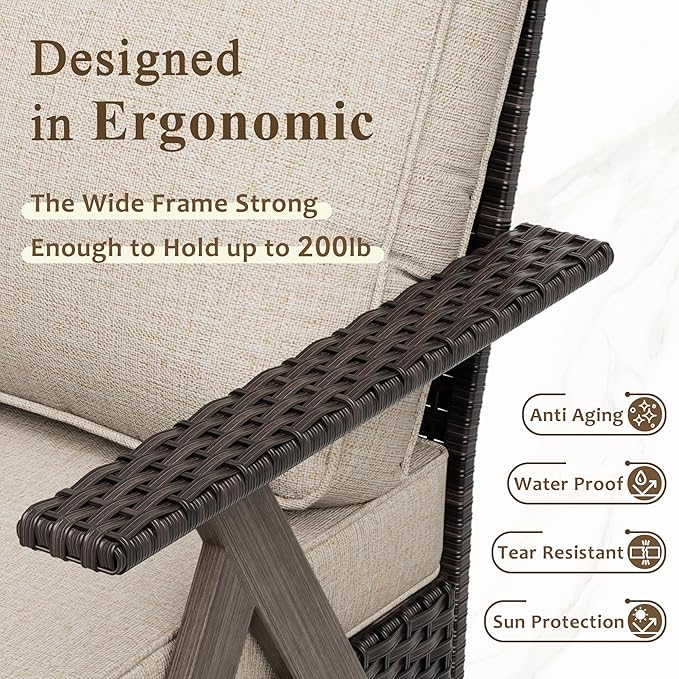 Outdoor Swivel Rocker Chairs, 3 Pieces Wicker Swivel Patio Chair with Rattan Side Table, Patio Furniture Set for Outside Porch Deck