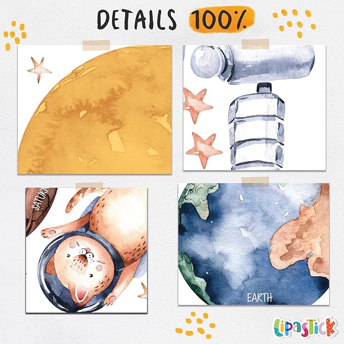 Solar System Wall Decals for Kids - Planets and Space Themed Wall Stickers by Lipastick - Peel and Stick Vinyl Decals for Boys and Girls Bedroom, Nursery, Playroom - Wall Stickers for Girls Room