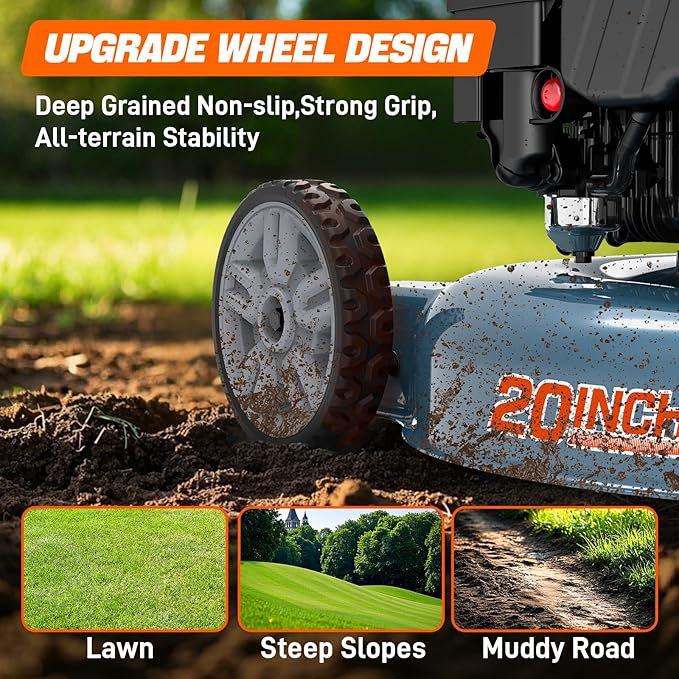 SENIX 20" Gas Lawn Mower, 144 cc Gas Powered Lawnmower, 4-Cycle Engine Walk-Behind Push Lawn Mowers, 3 Position Height Adjustment for Yard and Garden, cortadora de pasto