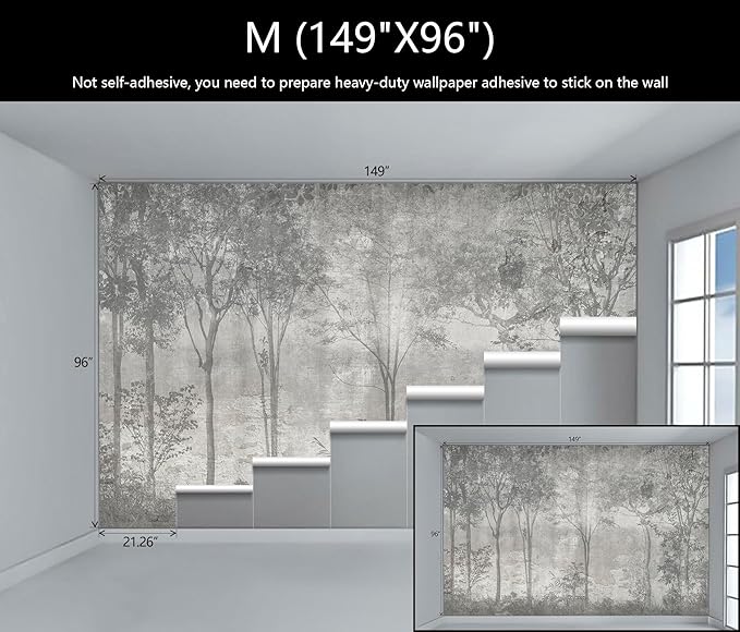 WFBHUA-Vintage Forest Woodland Mural Wallpaper Gray Old Wall Tree Wallpaper for Bedroom Living Room(Not Peel and Stick)