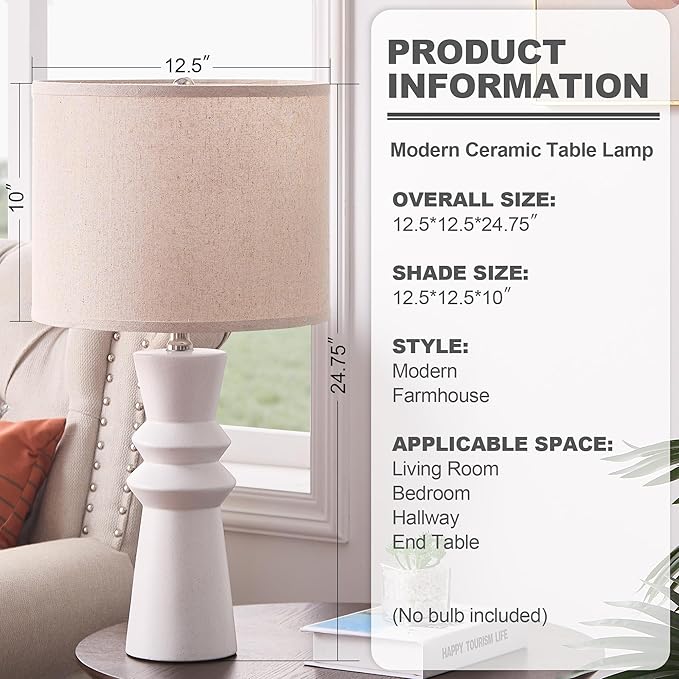 24.75" White Ceramic Table Lamps Set of 2