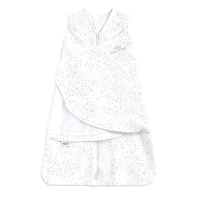 HALO 100% Cotton Sleepsack Swaddle, 3-Way Adjustable Wearable Blanket, TOG 1.5, Midnight Moons Pink, Small, 3-6 Months