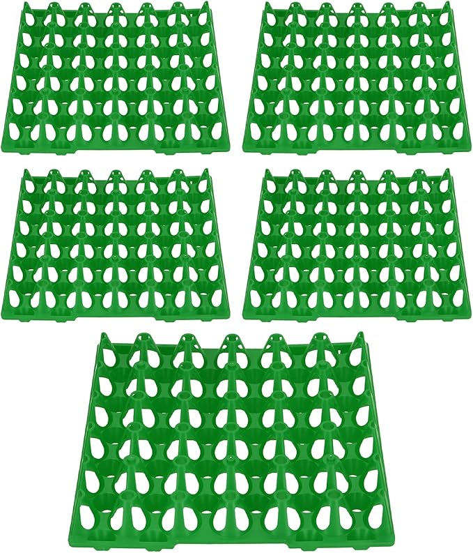 30 Cell Plastic Egg Flats, 5PCS Egg Crates Holder Tray for Storage and Transportation, Durable Reusable Design - Stackable, Space Saving, Ideal for Home and Farm Use (Green)