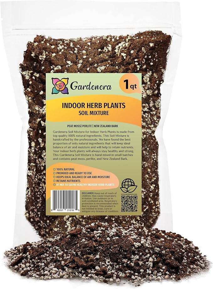 Gardenera Indoor Herb Planters Soil - Specially Blended Soil for Planting and Growing Kitchen Herbs - 1 Quart Bag