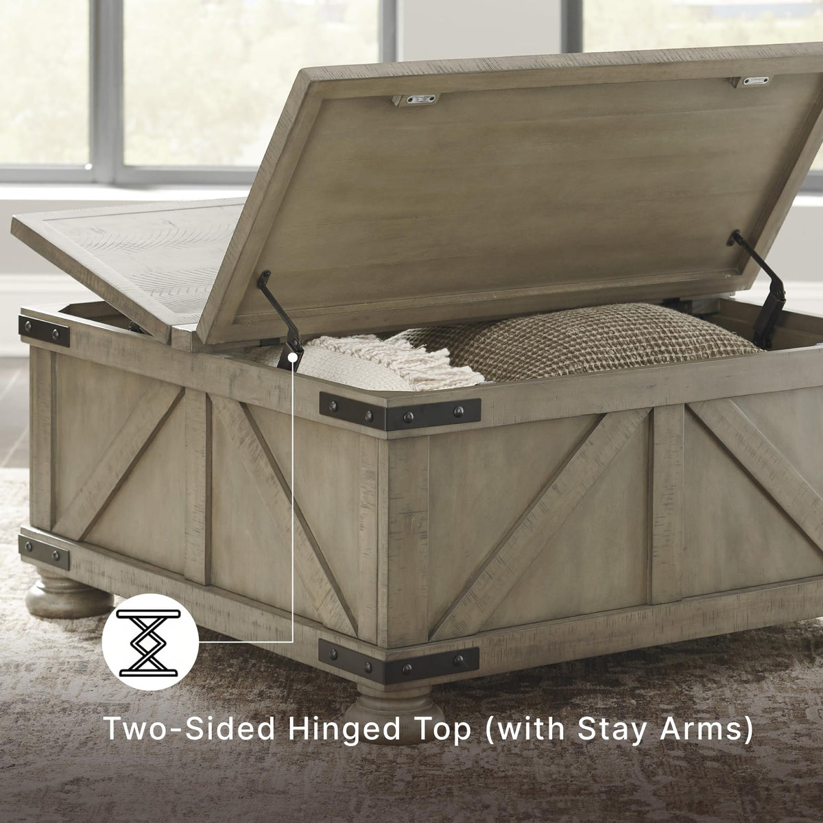 Aldwin Farmhouse Square Coffee Table with Lift Top for Storage