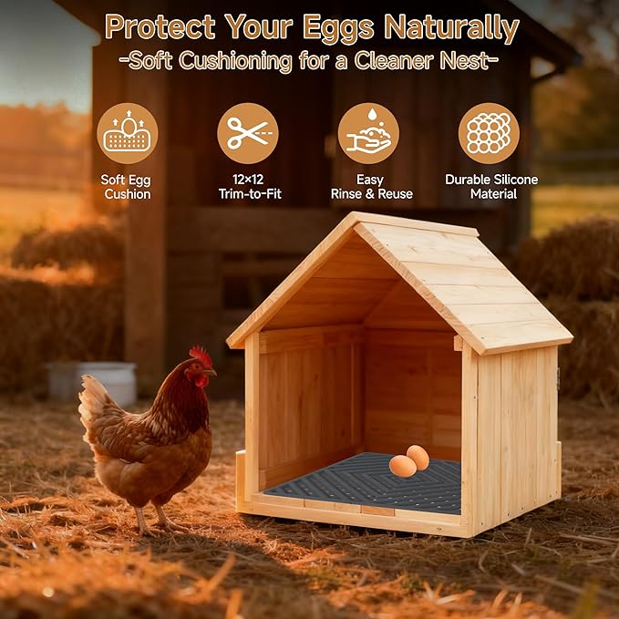 Skimzy Washable Chicken Nesting Pads, Reusable Nest Box Liners for Hens, Soft & Durable Egg Laying Mats, Easy to Clean Coop Accessories (Set of 4, 12x12 Inch)