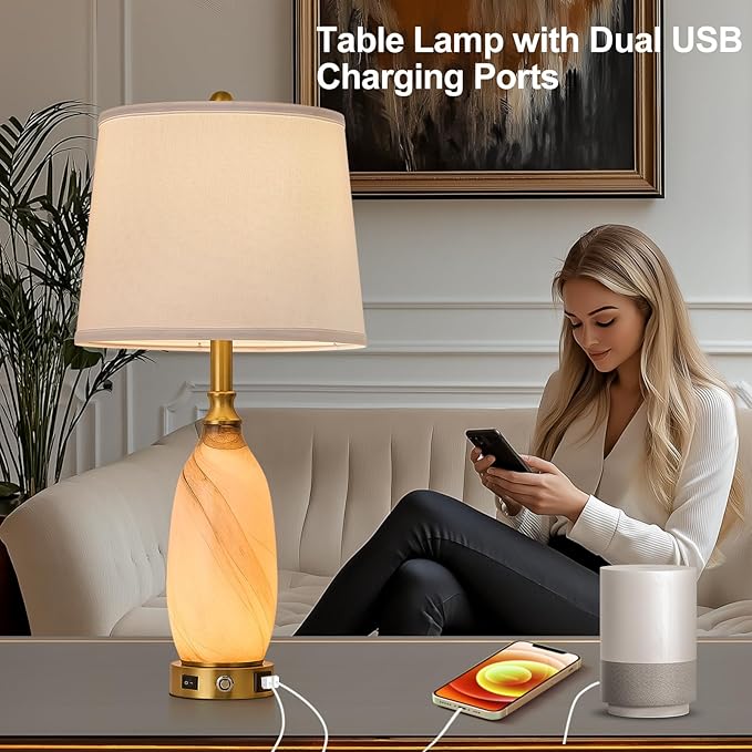 AIDENOEY 26" Modern Art Glass Table & Bedside Lamp, Stepless Dimmable Base +