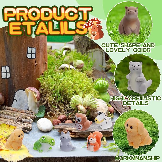 80 Pcs Mini Resin Animals 80 Styles Resin Animals Figurines Bulk for Fairy Garden Miniature Dollhouse Accessories Hide Crafts Decor