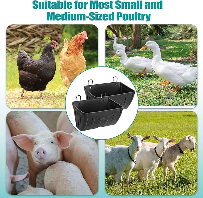 Chicken Feeder,Hanging Goat Feeders,Hanging Poultry Feeder for Sheep, Duck and Dog, Fence Feeder Trough Livestock Feeding Container, Chicken Coop Accessories, 3 Pack Black Chicken Feeder Waterer