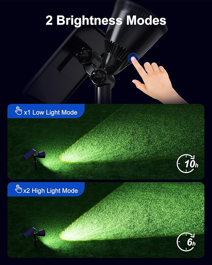 2 Pack Solar Powered Spot Lights Outdoor Waterproof Super Bright LED Yard