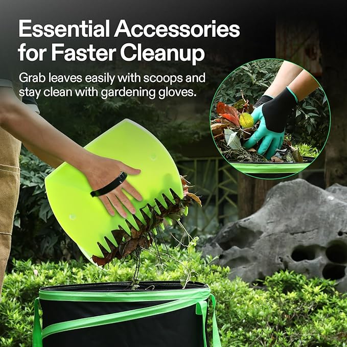 VIVOSUN Collapsible Trash Can 40-Gallon, Reusable Pop-Up Garden Bag with Hard-Shell Bottom, Leaf Scoops and Gloves, Yard Waste Container for Lawn Care and Camping