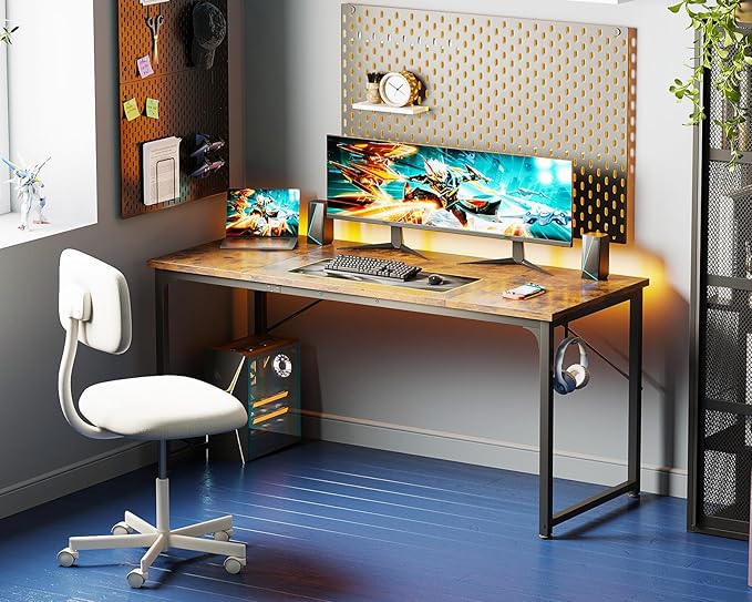Coleshome 63 Inch Computer Desk, Modern Simple Style Desk for Home Office, Study Student Writing Desk, Vintage