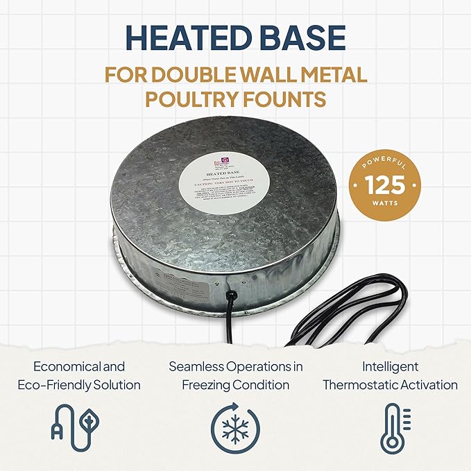 Farm Innovators 125 Watt Heated Base for Double Wall Metal Poultry Founts with 35 Degrees Fahrenheit Temperature and Below, 2 Pack, Metallic