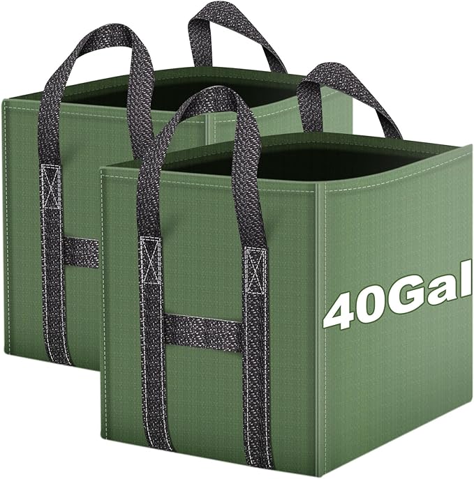 2-Pack 40 Gallons Reusable Yard Waste Bags, Upgrade Heavy Duty Foldable Garden Leaf Bag Lawn Bags Trash Bag Waste Container, Keep Upright (20.8" L × 20.8" W × 20.8" H)
