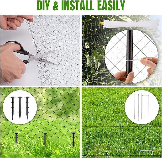 SPORTYOUTH Bird Netting for Garden, 25x50 ft 3/4" Square Mesh Heavy Duty Nylon Chicken Coop Poultry Hawk Aviary Netting for Blueberry Bushes Fruit Trees Vegetable Against Birds Deer Squirrels