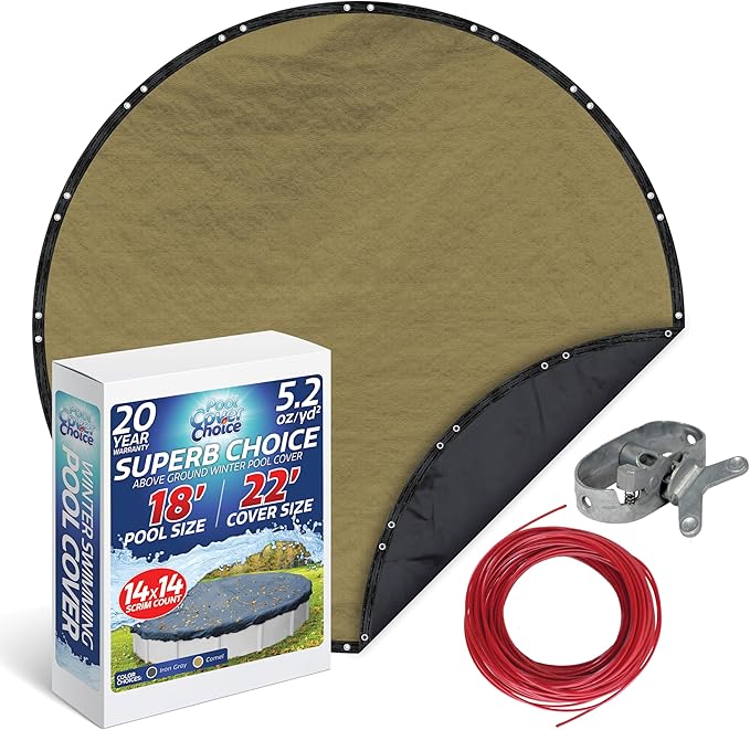 Winter Swimming Pool Cover for 18 ft Aboveground Round Pool Size, Superb Choice Series, Solid Material, Color - Camel, Pool Cover Choice 3118-4CHOICE