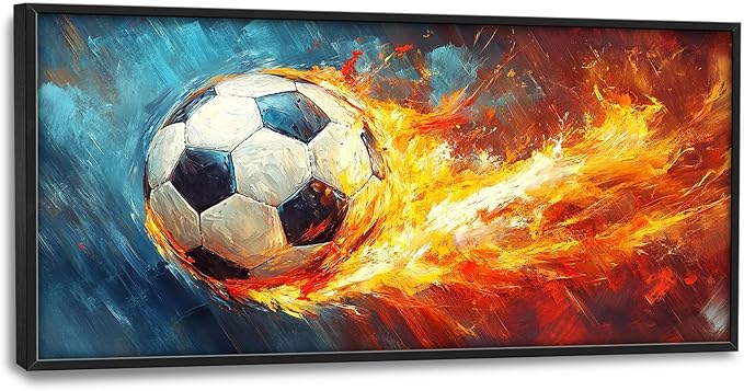 Olivine Sports Wall Art, Soccer Wall Decor, Abstract Football Canvas Prints Painting, Framed Artwork for Bathroom Bedroom Living Room Office Home Gym Decoration 60"x30"