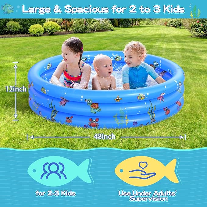 Garden Round Inflatable Baby Swimming Pool, Portable Inflatable Child/Children Little Pump Pool,Kiddie Paddling Pool Indoor&Outdoor Toddler Water Game Play Center for Kids/Girl/Boy
