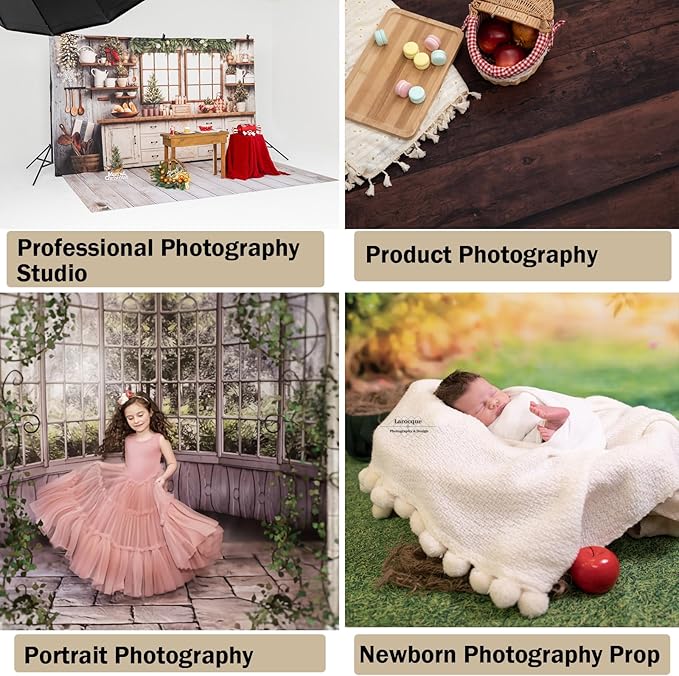 Kate Photography Floor Mats Vintage Wood Floor Backdrop Retro White Wooden Rubber Mats for Newborn Photography Props for Professional Photographers Studio 8x5ft