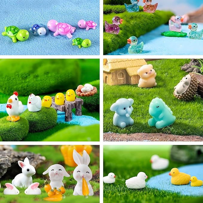 100pcs Various Mini Resin Animals Figurines Miniature Figures Ornament Fairy Garden Accessories Micro Landscape Dollhouse Aquarium Bonsai Tiny Crafts Decor