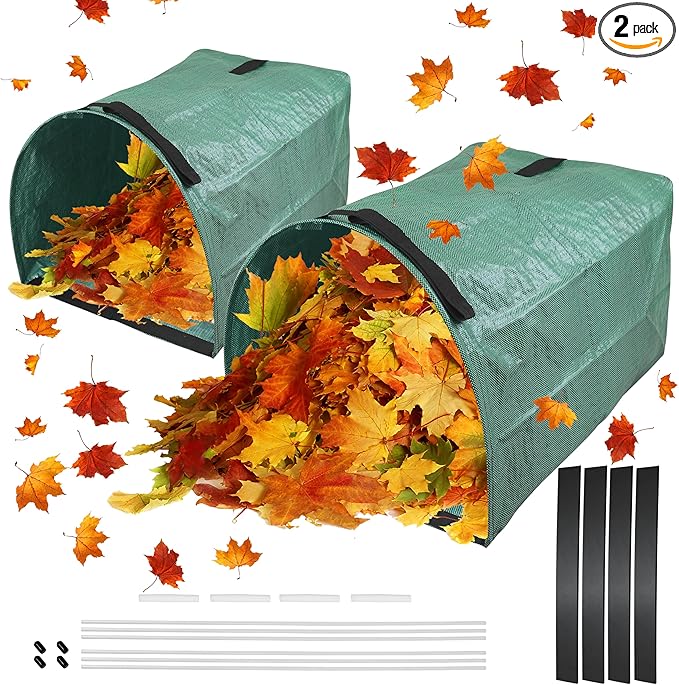 PHYEX 2 Pack 53-Gallon Reusable Leaf Bags with Flat Bottom Design - Dustpan Style Garden Bags for Easy Yard Waste Collection, Lightweight & Foldable
