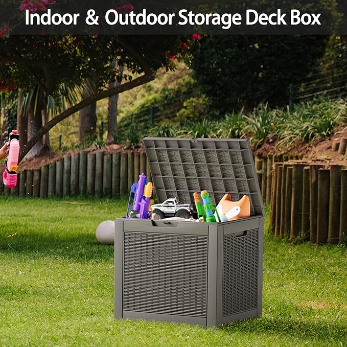 NUNU LAB 32 Gallon Resin Deck Box 2 Pack Outdoor Indoor Waterproof Storage Box for Patio Cushions, Garden Tools, Pool Accessories,Backyard Storage Bin,Grey