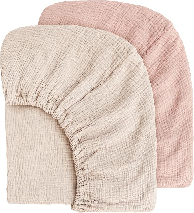 Muslin Crib Sheets for Baby Girls and Boys, Neutral Fitted Baby Bed Sheets for Standard Crib & Toddler Mattress - Soft and Breathable - 52"x28" (Pink & Ivory)
