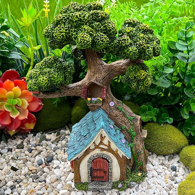 Mood Lab Fairy House - Fairy Garden Miniature Tree House - 8.5 Inch Tall Outdoor Decor for Fairies Figurines