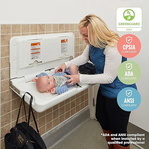 ECR4Kids Horizontal Wall-Mounted Changing Station, Baby Changer, White Granite