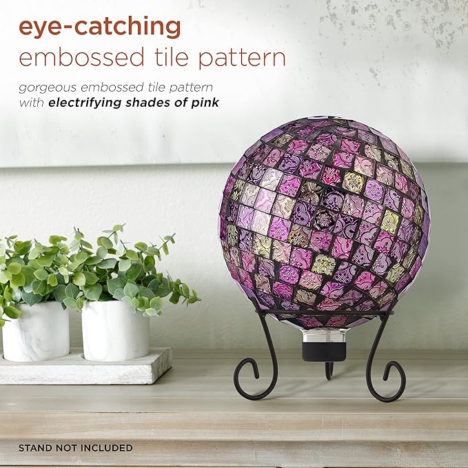 Alpine Corporation 10" Diameter Indoor/Outdoor Glass Mosaic Gazing Globe Yard Decoration, Pink