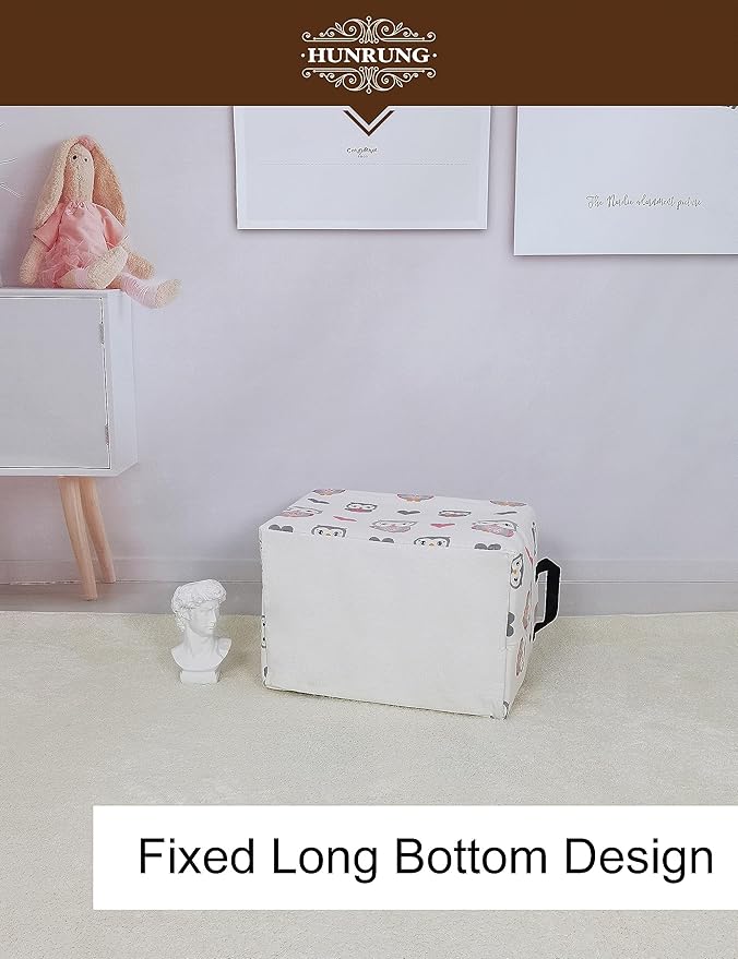 HUNRUNG Rectangle Storage Basket Cute Canvas Organizer Bin for Pet/Children Toys, Books, Clothes Perfect for Rooms/Playroom(Rec-Love Owl)