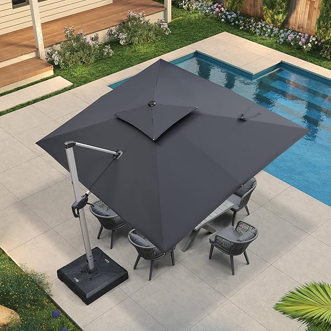 PURPLE LEAF 9' X 11' Patio Umbrella Outdoor Rectangle Umbrella Large Cantilever Umbrella Windproof Offset Heavy Duty Sun for Garden Deck Pool Patio, Grey
