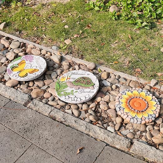 Garden Décor Stepping Stones Outdoor - Resin Butterfly Decorative Stone Bright Color Memories Pavers Outdoor for Garden Yard 9.5 * 9.5 * 0.5 Inch LC Lcdecohome