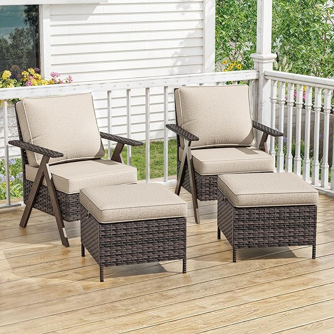 Outdoor Patio Wicker Chair Set of 2, Bistro Chair Set Patio Conversation Sets for Garden Lawn & Poolside