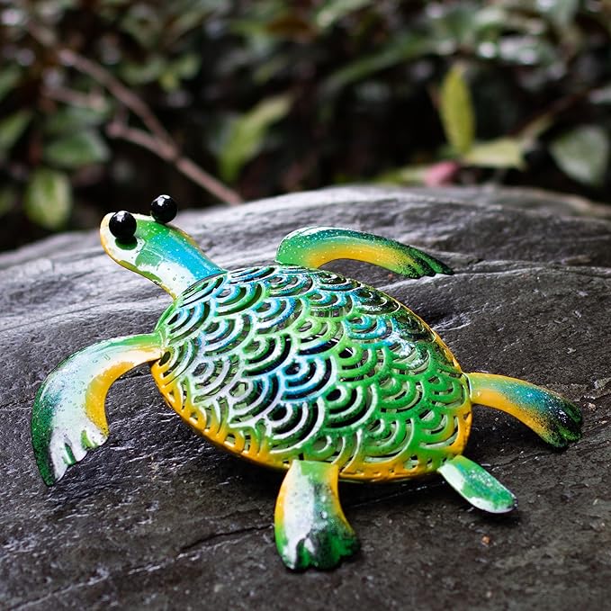 Natelf Solar Powered Turtle Statue Outdoor Decor Metal Animal Yard Art Waterproof Outdoor Sculptures for Patio, Yard, Balcony, Yard Ornament - Unique Housewarming Gifts