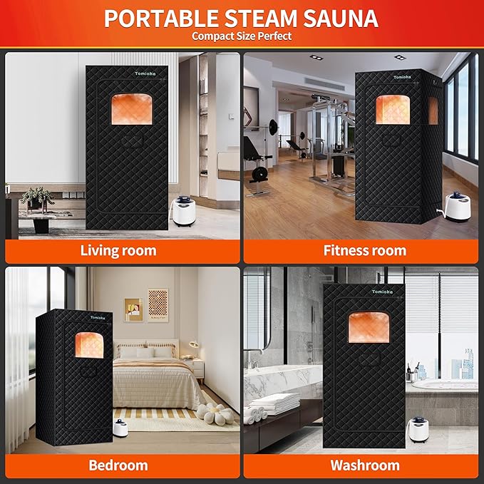 Tomioka Sauna Box,Portable Steam Sauna for Body Relaxation,Portable Personal SPA Steam Tent with 3L /1500W Steamer, 9 Levels Temp Control,Indoor,Outdoor (Black)