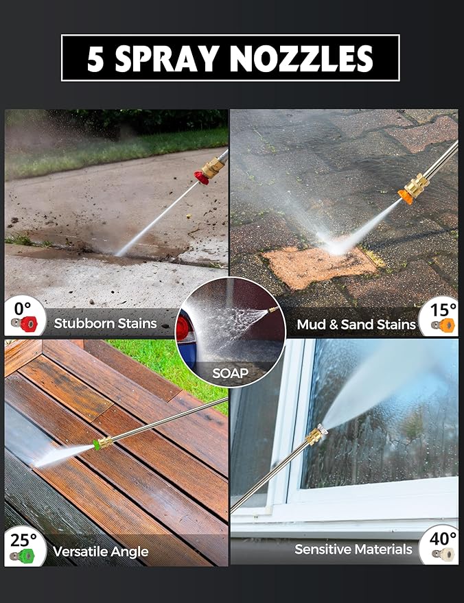 PowerSmart Gas Pressure Washer, 3400 PSI 2.5 GPM, 212CC, with Onboard Soap Tank, Metal Spray Wand, 5 Nozzles for Houses, Driveways, Walls, Cars, Fences, Patios