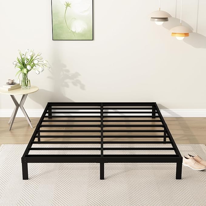 9 Inch California King Bed Frames Heavy Duty Low Profile Metal Platform No Box Spring Needed Mattress Foundation, Easy to Assembly, Noise Free, Black