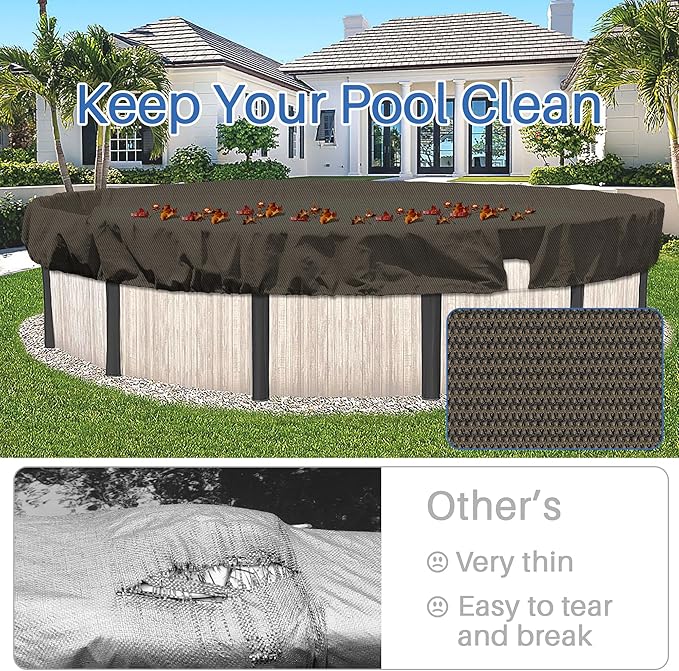 ECOOPTS 18 ft Round Pool Cover for Above Ground Pools, Swimming Pool Cover Protector Winter Safety Cover (Brown)