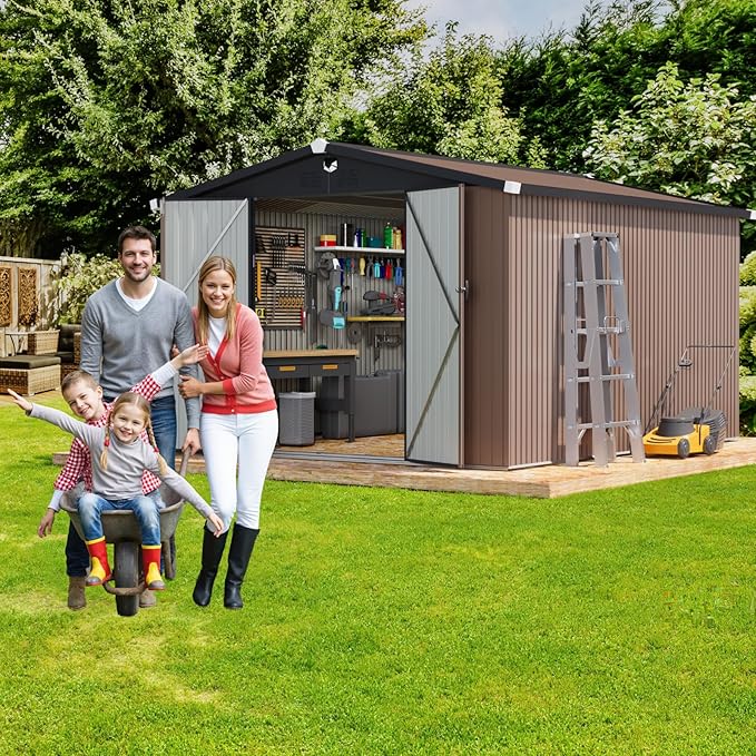 Metal Storage Shed,Outdoor Storage Building 10x12,Large Backyard Sheds with Lockable Doors,Waterproof Outside Storage Shed