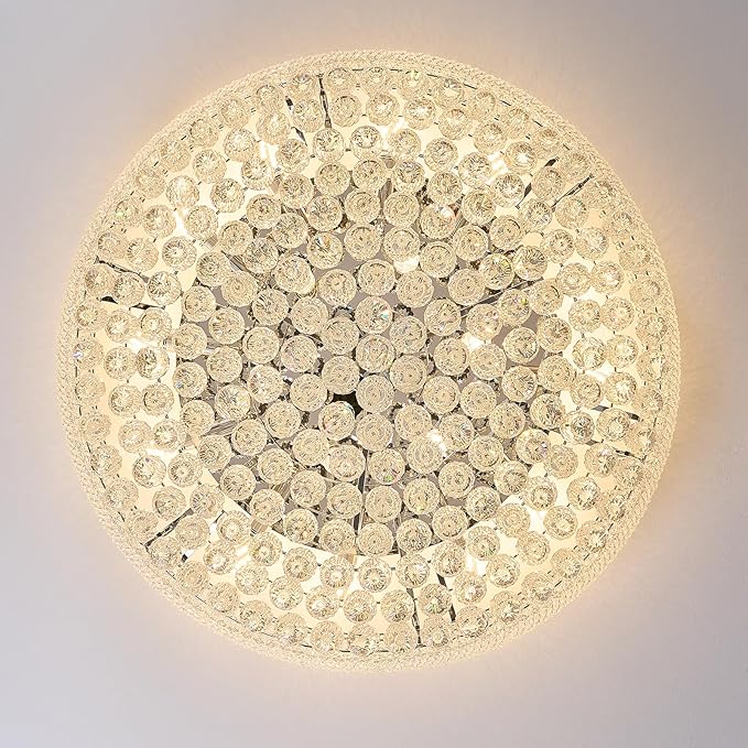 18-Light 32 inch Large Crystal Chandelier Flush Mount Ceiling Light Fixture