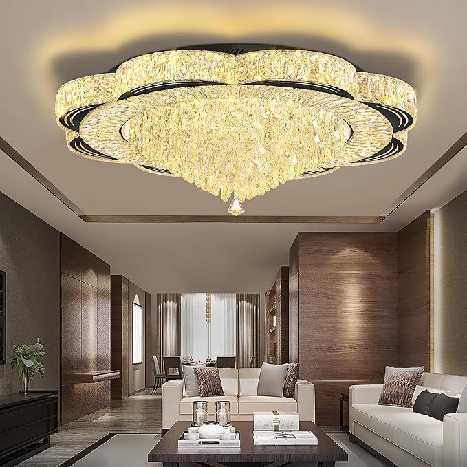 Modern Empire Crystal Chandelier Black 40inches Crystal Raindrop Ceiling Light