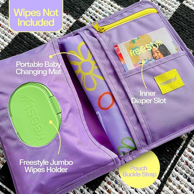 Freestyle Portable Diaper Changing Pad | Foldable, Waterproof Baby Changing Pad With Stylish Wet Wipes Pouch | Travel Changing Pad For Newborn, Quick Access Baby Changing Mat For Diaper Bag Essentials