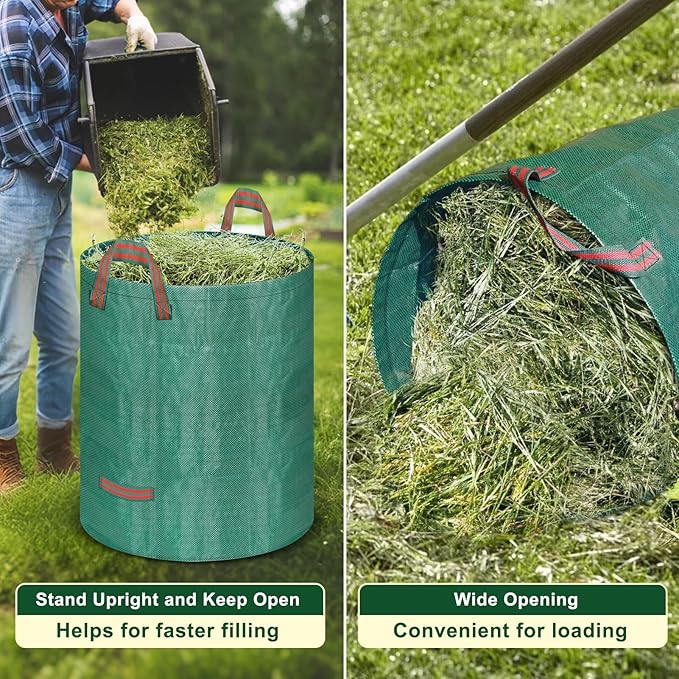 Remiawy Reusable Yard Waste Bags, 4 Packs 32 Gallons Lawn and Leaf Garden Bags Heavy Duty with 4 Handles, Collapsible Yard Waste Containers Camping Yard Recycling Bin for Debris Leaves Grass Clippings