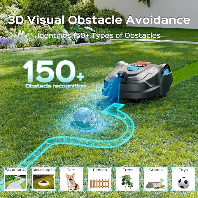 M800Plus GPS+3D Vision Cordless Robot Lawn Mower with Bow-Shaped Path Mowing, APP Control, Robotic Lawnmower with Obstacle Avoidance, Auto-Charging, Height Adjust for Lawns up to 8611 sq.ft