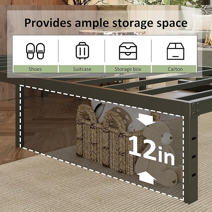 EMODA 14 Inch Twin Bed Frames with Cover Skirt, Heavy Duty Metal Twin Platform Bed Frame No Box Spring Needed, Noise Free, Easy Assembly