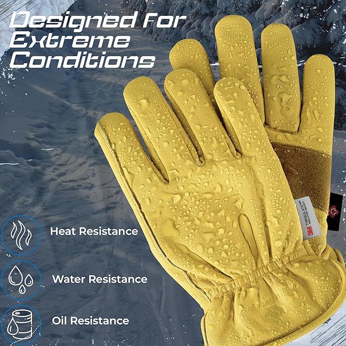3 Pair Winter Heavy Duty Leather Work Gloves for Men & Women – Water-Resistance, Cowhide Construction & Yard Leather Gloves – Puncture Resistant Safety Gloves for Landscaping & Outdoor Use (S)